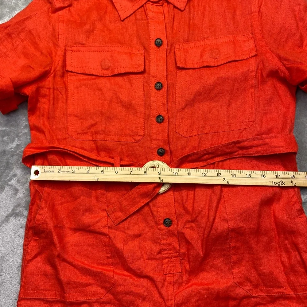 Banana Republic Petite Orange Linen Utility Romper Belted Short Sleeve Sz S Boho